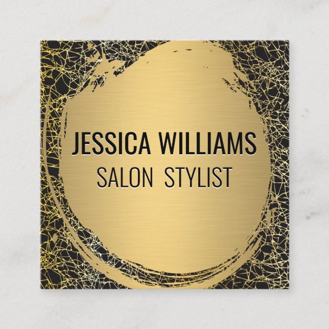 Metallic Gold Brushed | Gold Texture Background Square Business Card (Front)