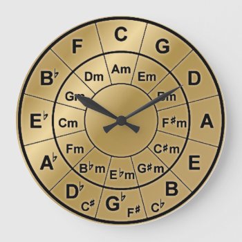 Metallic Gold Circle Of Fifths Chord Wheel Clock by BenchmarkDigitalArt at Zazzle