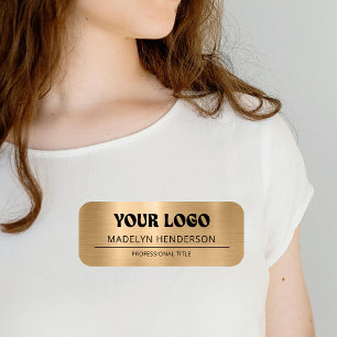 Metallic Gold Company Business Logo Employee Name Tag