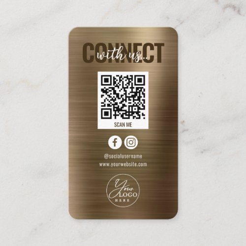 Metallic Gold Connect With Us Social Media QR Code Business Card