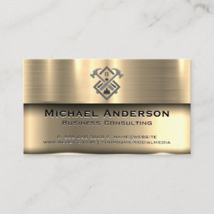 Metallic Gold Construction Builder Logo Business Card
