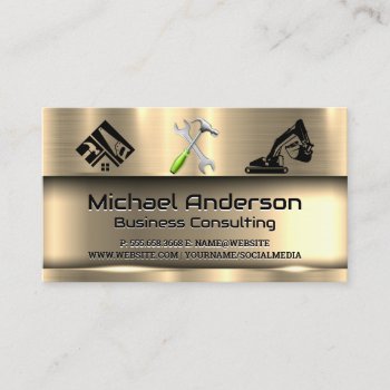 Metallic Gold | Construction Vehicle | Hand Tools Business Card by lovely_businesscards at Zazzle