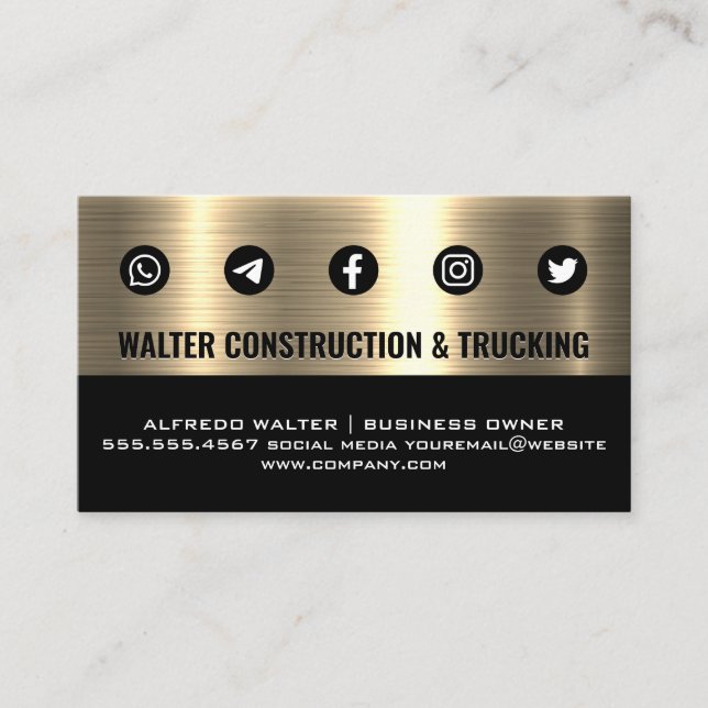 Metallic Gold | Contact Icons Business Card (Front)