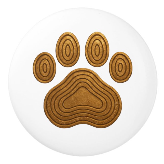 "Metallic Gold" Contour-Look Pawprint Ceramic Knob (Front)