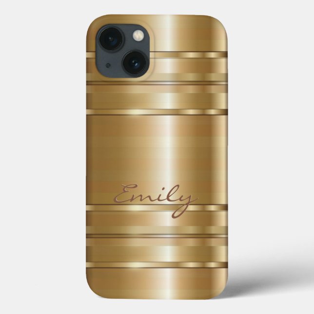 Metallic Gold & Copper Stripes Pattern 2 Monogram Case-Mate iPhone Case (Back)