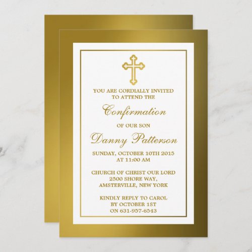 Metallic Gold Cross Holy Communion Or Confirmation Invitation