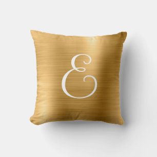 Metallic Gold Curly Monogram Throw Pillow