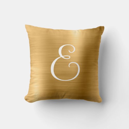 Metallic Gold Curly Monogram Throw Pillow