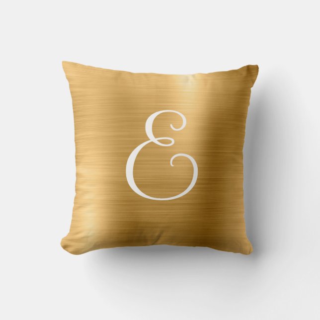 Metallic Gold Curly Monogram Throw Pillow (Front)