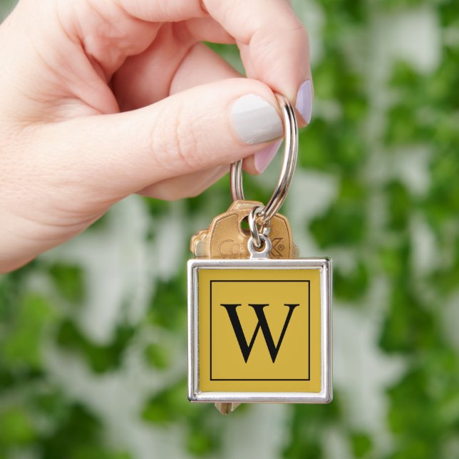 Metallic Gold Custom Monogram Premium Square Keychain (Hand)