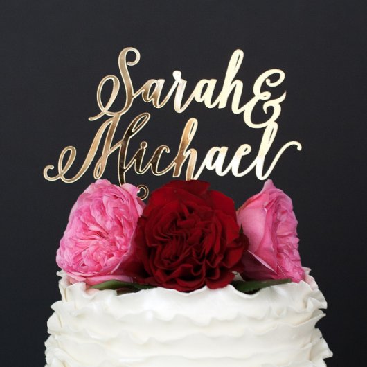 Metallic Gold Custom Wedding Cake Topper (Front)