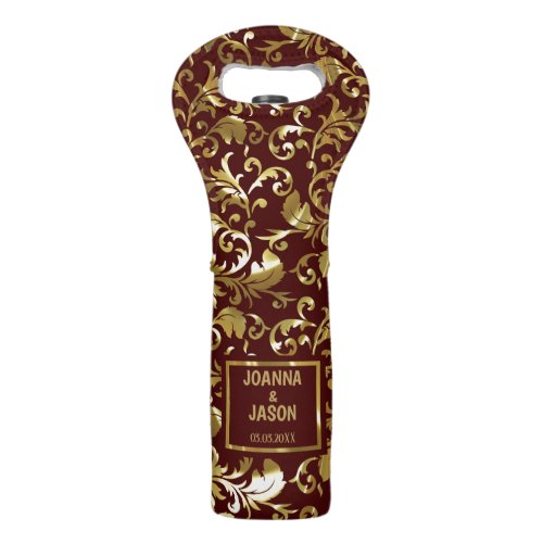 Metallic Gold Damask And Brown Frame Wine Bag