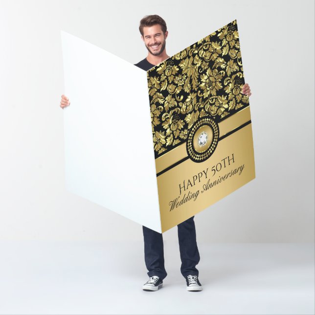 Metallic Gold Damask & Diamonds- 50th Anniversary Card (In Situ)