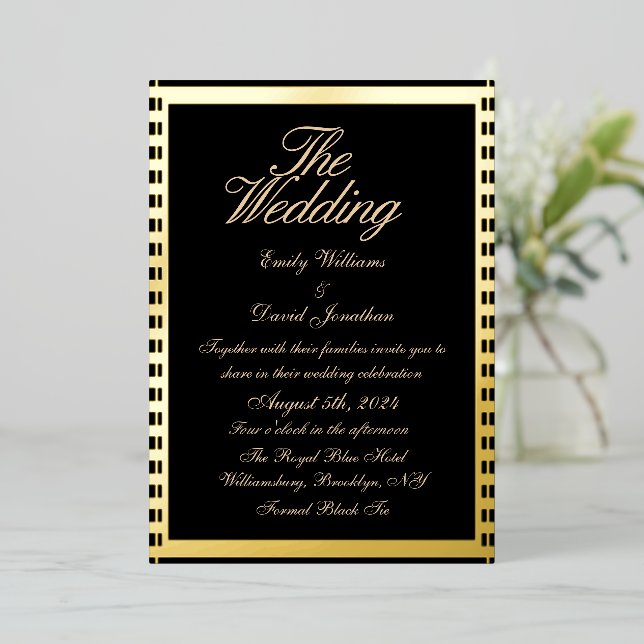 Metallic Gold Dark Wedding  Foil Invitation (Standing Front)