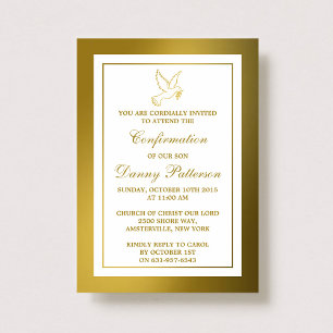 Metallic Gold Dove Holy Communion Or Confirmation Invitation