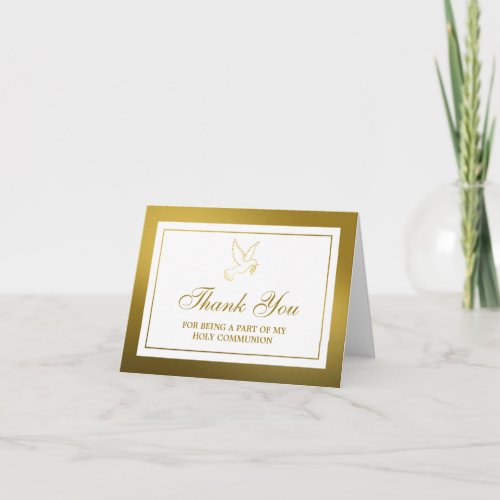Metallic Gold Dove Holy Communion Or Confirmation Thank You Card