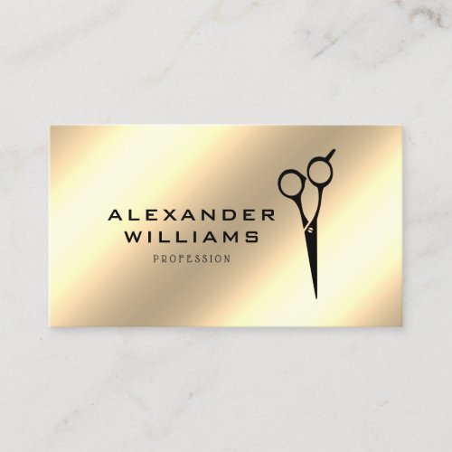 Metallic Gold Effect hairdresser QR Code Scissor Business Card