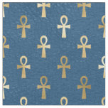 Metallic Gold Egyptian Ankh on Blue Fabric