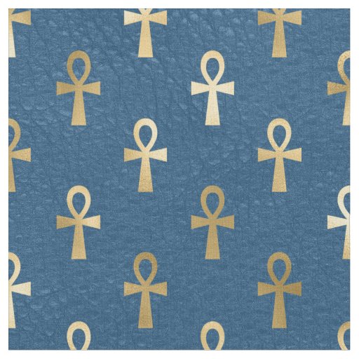 Metallic Gold Egyptian Ankh on Blue Fabric
