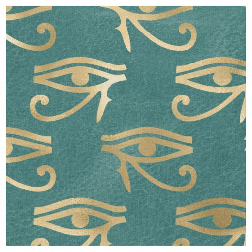Metallic Gold Egyptian Eye on Green Fabric
