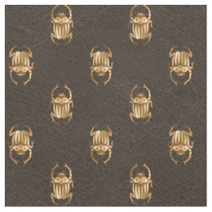 Metallic Gold Egyptian Scarab Beetles on Brown Fabric