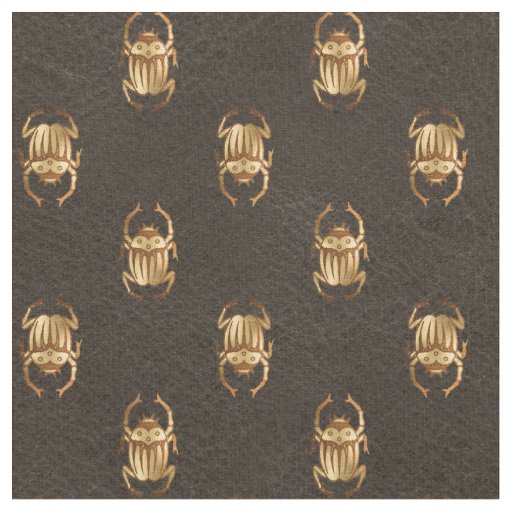 Metallic Gold Egyptian Scarab Beetles on Brown Fabric