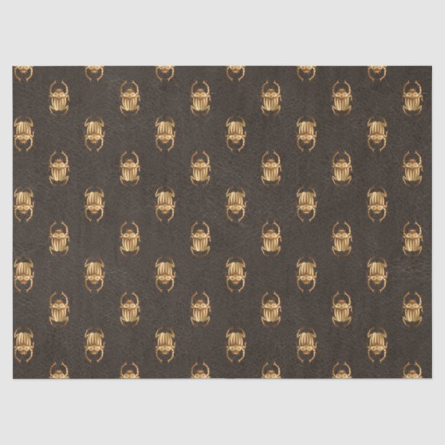 Metallic Gold Egyptian Scarab Beetles on Brown Tissue Paper (Front)