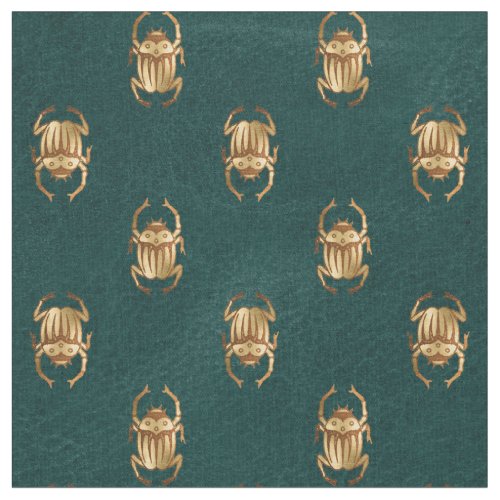 Metallic Gold Egyptian Scarab Beetles on Green Fabric