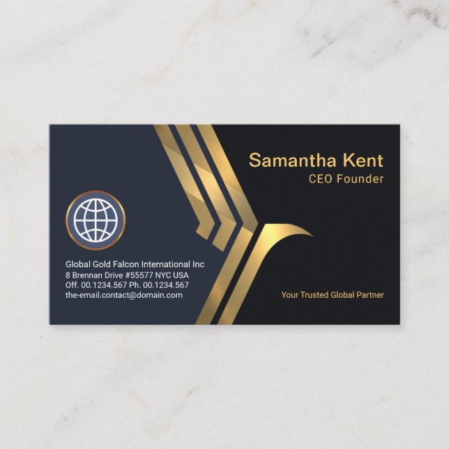 Metallic Gold Falcon Wings CEO Founder Business Card (Front)