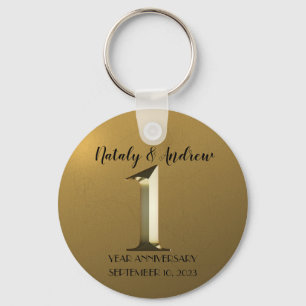 Metallic gold first wedding anniversary keychain