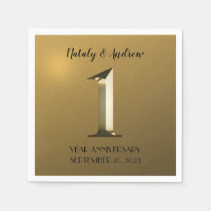 Metallic gold first wedding anniversary napkins