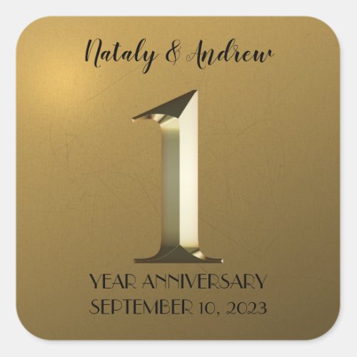 Metallic gold first wedding anniversary square sticker