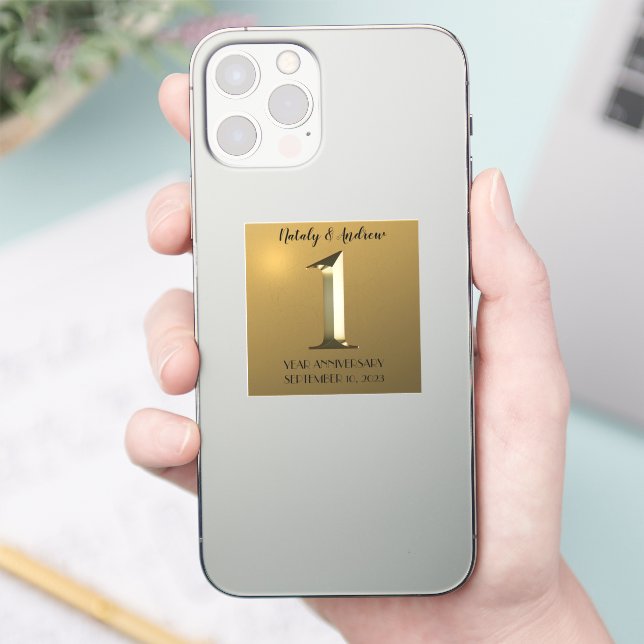 Metallic gold first wedding anniversary sticker (Phone)