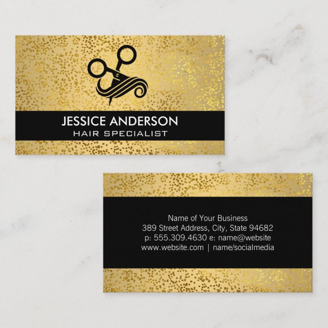 Metallic Gold Flakes | Hair Salon Logo  Business Card (Front/Back)