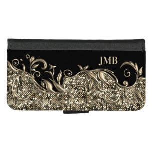 Metallic Gold Floral and Black iPhone 8/7 Wallet Case