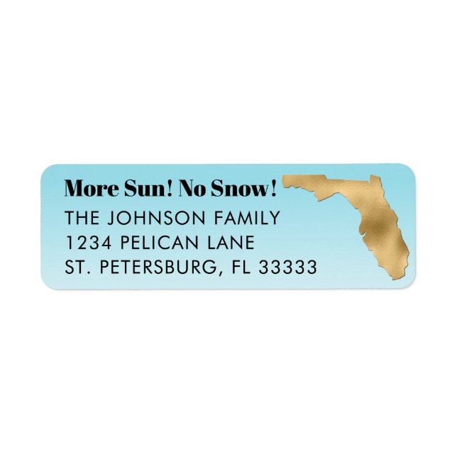 Metallic Gold Florida Map Aqua Blue New Address Label (Front)