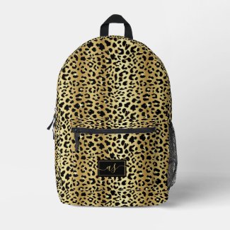 Metallic Gold Foil Black Leopard Print Monogrammed