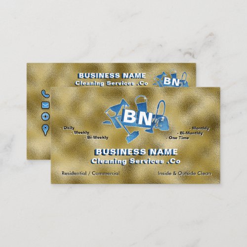 Metallic Gold Foil Blue Cleaning Services Trendy  Business Card