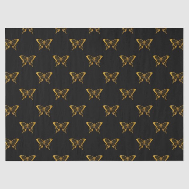 Metallic Gold Foil Butterflies on Black Tissue Paper (Front)