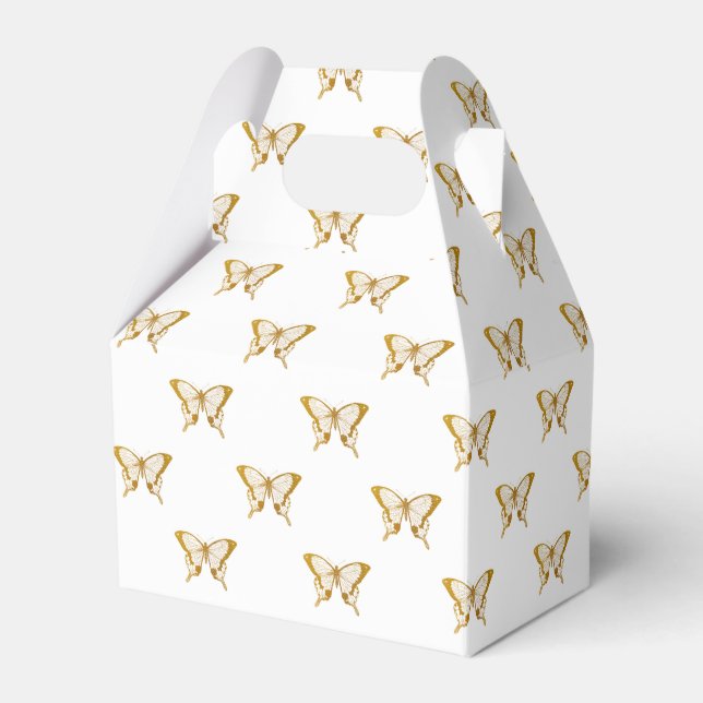 Metallic Gold Foil Butterflies on White Favor Boxes (Front Side)