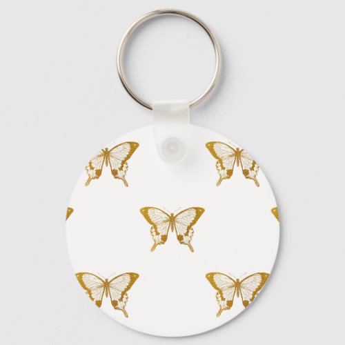 Metallic Gold Foil Butterflies on White Keychain