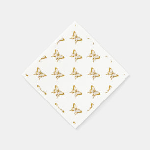 Metallic Gold Foil Butterflies on White Napkins