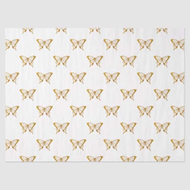 Metallic Gold Foil Butterflies on White Tissue Paper (Front)