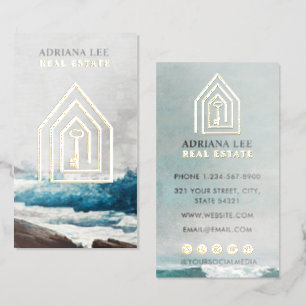 Metallic Gold Foil Key Real Estate Agent Beach Business Cards