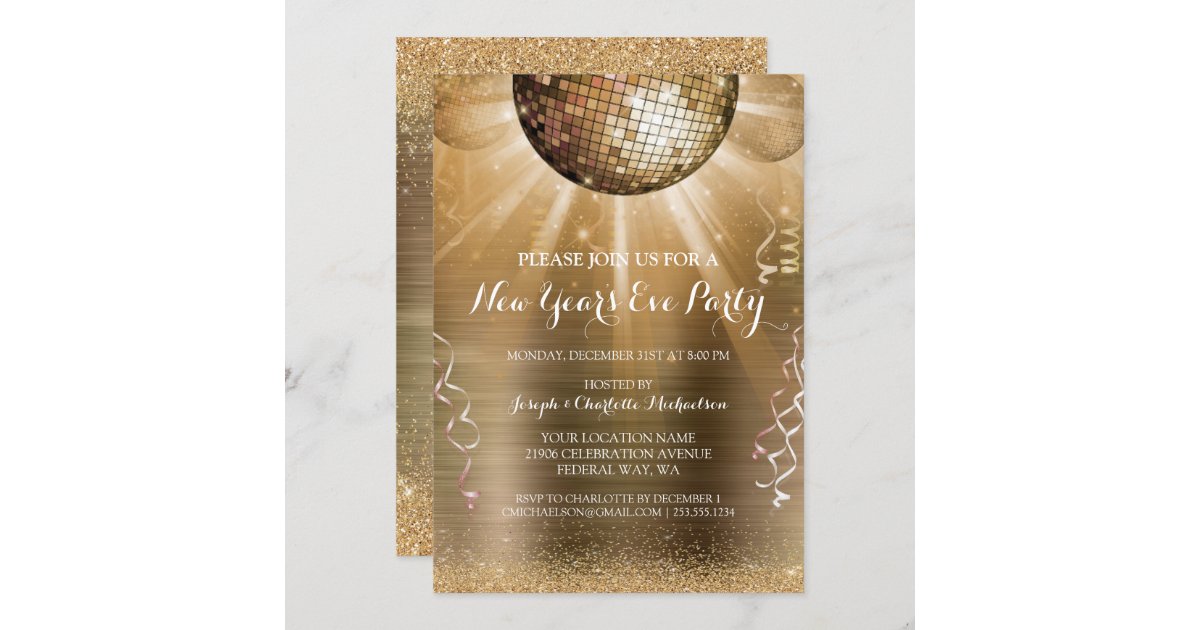 Gold Streamers Party Invitations, New Year's Eve Invitations