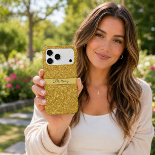 Metallic Gold Glitter Artsy Abstract Add Name iPhone 17 Pro Max Case