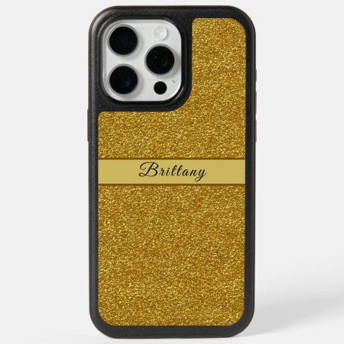 Metallic Gold Glitter Artsy Abstract Add Name iPhone 15 Pro Max Case