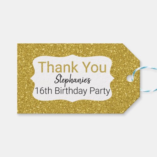 Metallic Gold Glitter  Birthday Thank You Gift Tags