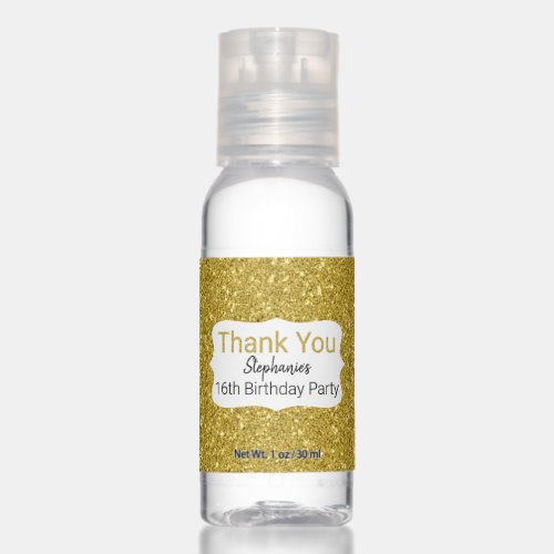 Metallic Gold Glitter  Birthday Thank You Hand Sanitizer