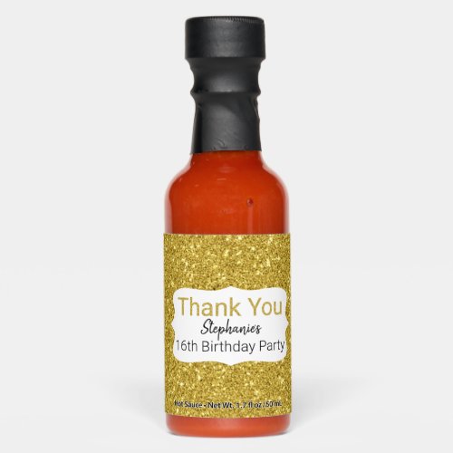 Metallic Gold Glitter  Birthday Thank You Hot Sauces